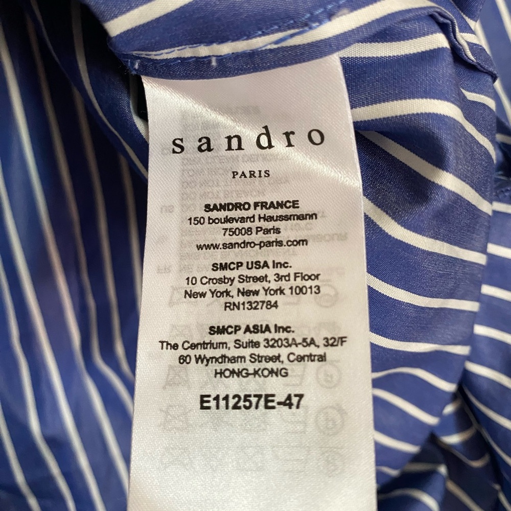 Sandro Paris Daniela Blue Pinstripe Stripe Top Blouse Tunic NWOT Size 0 XS - Picture 5 of 5